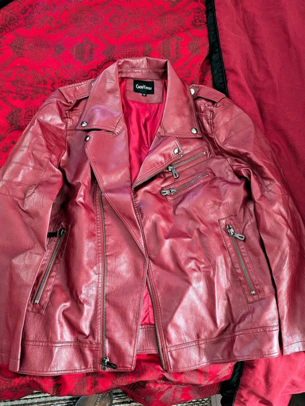 Men's Gottex Red Leather-Style Moto Jacket